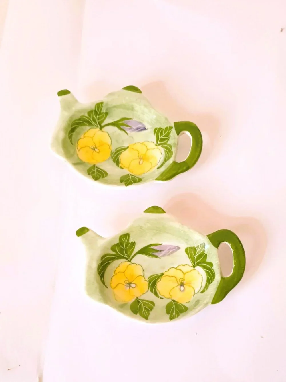 Vintage Andrea By Sadek Tea Bag Holder Set Ceramic Yellow Floral Pansy